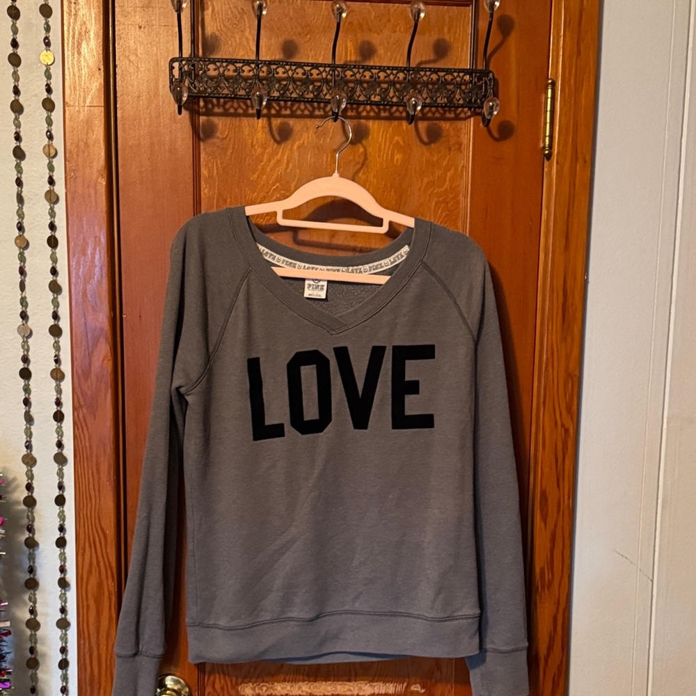Victoria's Secret Gray 'LOVE' V-Neck Sweatshirt